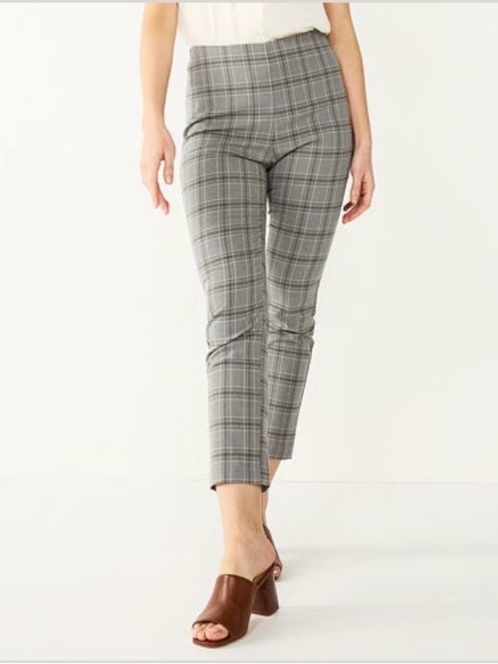 Nine West Gray Plaid Cropped Slim Ankle Pants
